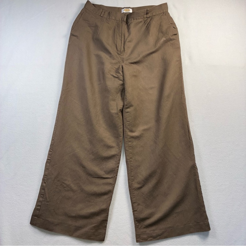 Talbots Women Wide Leg Italian Linen Blend Trousers Pants 14 Brown Lagenlook